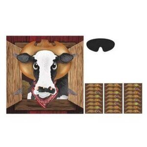 Pin The Mustache On The Cow Party Game Set - Fun Farm-Themed Activity With Blind